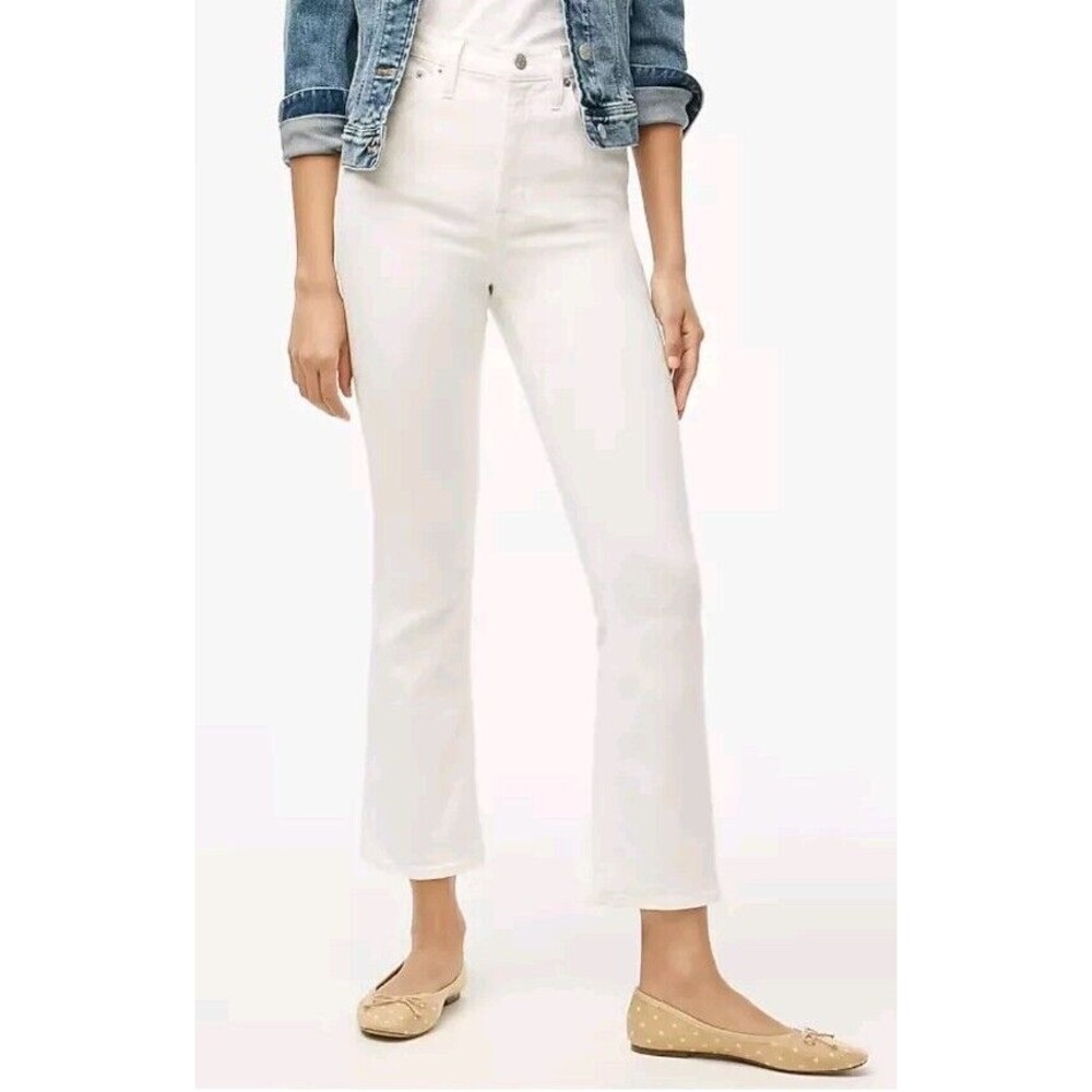 J.Crew Petite High Rise Flare Crop Jeans White  Signature Stretch Size 31P NWT